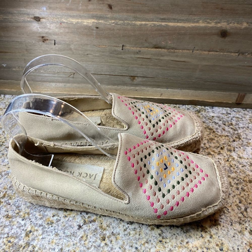 ✅Jack Rogers Tan Suede Patterned Details Espadrilles
